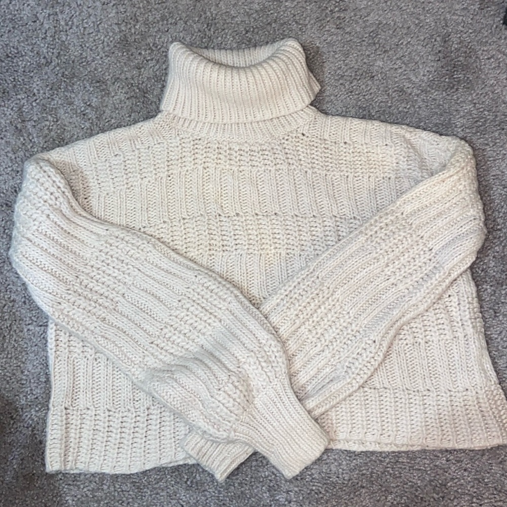 Cream Colored Knit Turtle Neck Sweater